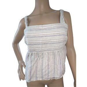 Lucky Brand Square Neck Linen Blend Cropped Loose Fit Striped Tank